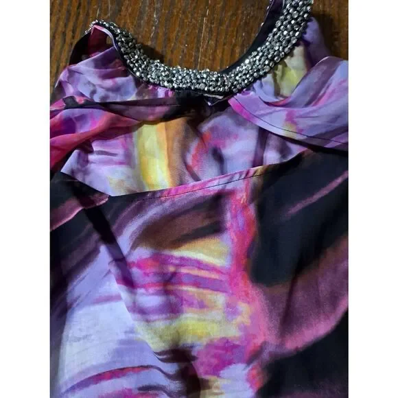 Large Jennifer Lopez Sleeveless Embellished Neck Open Back Blouse Shirt Top - Picture 4 of 4